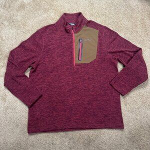 Eddie Bauer Men’s Large 1/4 Zip Pullover Fleece Burgundy Outdoor Jacket